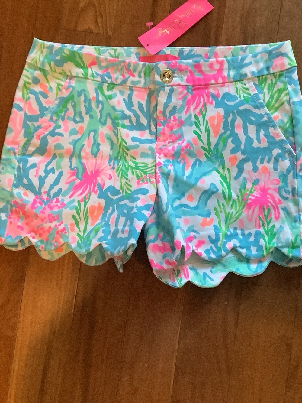 Lilly Pulitzer Pastel Floral Scallop-Hem Shorts - Pink/Blue/Green, - Picture 4 of 10